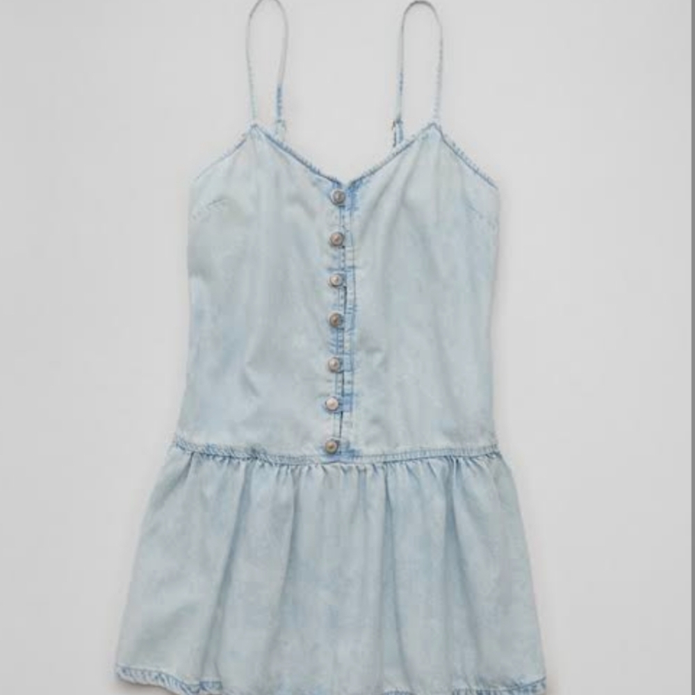 American Eagle Outfitters Light Blue Denim-Effect Button Front Camisole